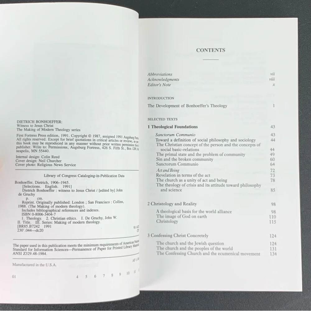 Dietrich Bonhoeffer Witness to Jesus Christ edited by John W. de Gruchy. 1991.